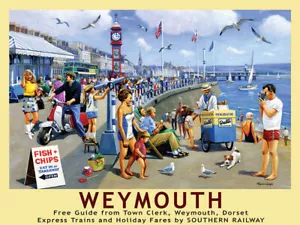 Weymouth Railway Poster - Metal Wall Sign (2 sizes - Jumbo / Super Jumbo) - Picture 1 of 2