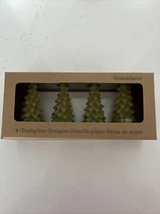 CRATE & BARREL SET OF 4 MINIATURE GREEN CHRISTMAS TREE TEA LIGHT CANDLES NEW - Picture 1 of 6