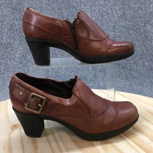 Clarks Bendables Shoes Womens 6 M Ankle Booties Heels 84135 Brown Leather Zipper - Picture 1 of 18
