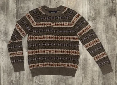 Suéter AMERICAN EAGLE OUTFITTERS Fair Isle Para Hombres Medio Marrón Tejido Cabello de Conejo Foto 1 de 4