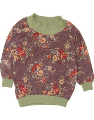 BENETTON Womens Sweatshirt Jumper UK 18 XL Purple Floral Cotton BP05 - Image 1 of 3