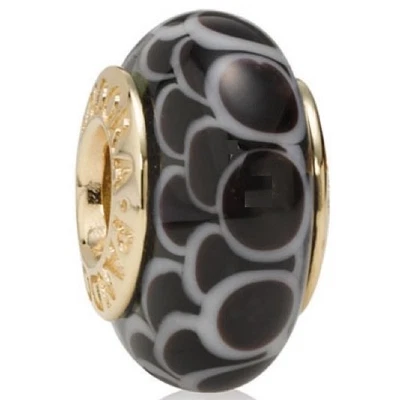 Authentic Pandora Retired Black Lotus Murano Glass Bead with 14K Gold - 750504 - Image 1 of 4