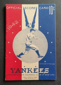 Tarjeta de puntuación de béisbol 1942 New York Yankees vs Boston Red Sox DiMaggio & Foxx RBI's - Imagen 1 de 6