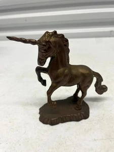 Vintage Solid Brass Rearing Unicorn Figurine Statue Mythical Horse Fantasy Decor - Picture 1 of 10