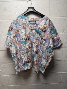 Scrub Top  Short Sleeve V Neck Dog & Cat Animal Print SZ XL - Picture 1 of 4