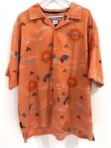 AVIREX Hawaiian Shirt Airplanes Aviation Orange Button Down Collared Short- XL - Picture 1 of 8