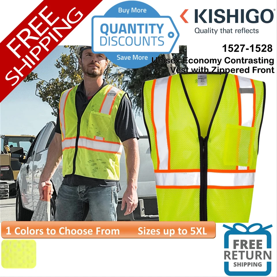 🔥 Chaleco Kishigo Unisex Económico Contraste Cremallera Frontal Hasta 5XL 1527-1528 Foto 1 de 1
