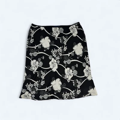 Black White Floral Chiffon Slip Skirt Boho Western Cowgirl Romantic Summer 1X - Image 1 of 4