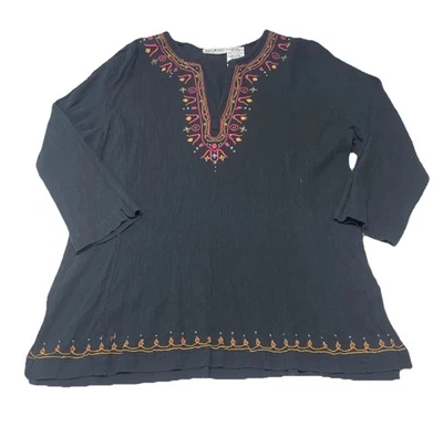White Stag Womens Size Large (12-14) Boho V Neck Top 3/4 Sleeve Embroidered READ - Image 1 of 4