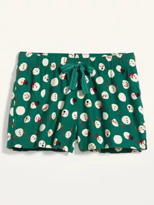 Nuevo con etiquetas Antiguo Pijama Boxer Azul Marino Franela Pantalones Cortos Dormir Salón Verde Muñeco de Nieve Mujeres XL - Imagen 1 de 3
