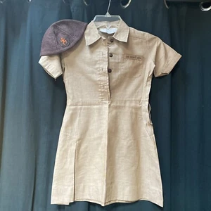 Vintage 50s Official Girl Scouts USA Brownie Dress Uniform NY Sz 7 w/ Beanie - Picture 1 of 17