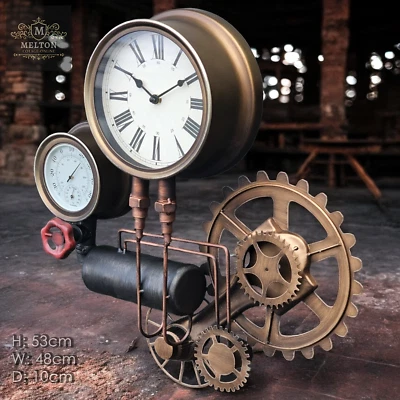 Steampunk Wall Clock Cogs Industrial Pipe Hanging Large Rustic  Decor Timepiece - Image 1 of 4
