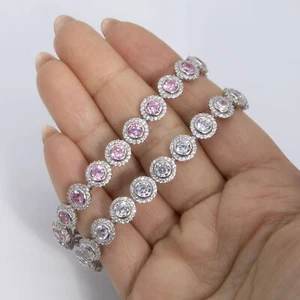 Round-Cut Bezel Tennis Bracelet White Sterling Silver 925 - Picture 1 of 9