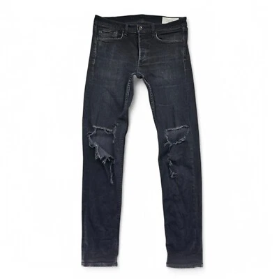 Rag & Bone Jeans Mens 34x33 Black Wholes Fit 1 Extra Slim Distressed Button Fly - Image 1 of 4