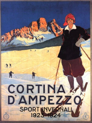 CORTINA D'AMPEZZO WINTER SPORTS SKIING SKI 1923 ITALY VINTAGE POSTER REPRO - Image 1 of 3