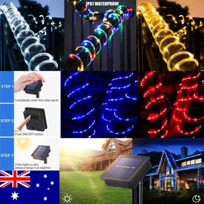 Solar Powered Led Rope Patio String Fairy Lights Waterproof Outdoor Garden Decor - image 1 of 4