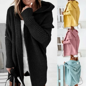 Maglione donna con cappuccio maglione manica a pipistrello nuovo media lunghezza cardigan largo - Foto 1 di 21