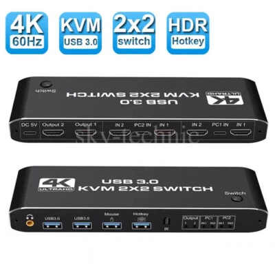 2X2 USB 3.0 HDMI KVM Switch 4K 60Hz Dual Monitor Extended Display Switcher 2 PC - Bild 1 von 4