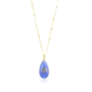 Blue Chalcedony With Labradorite Gold Plated Gemstone Pendant Necklace For Her - Picture 1 of 3