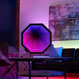 3D Mirror Tunnel Light LED Infinity Wall Mirror Table Lamp with  Remote Control - Picture 1 of 11