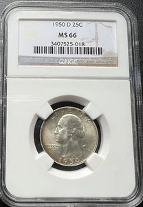 1950-D 25C Washington Quarter NGC MS 66 - Picture 1 of 2