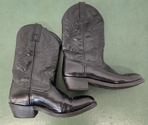 Stivali Laredo Uomo 9.5D Nero Classico Western Cowboy Pelle Lavoro - Foto 1 di 8
