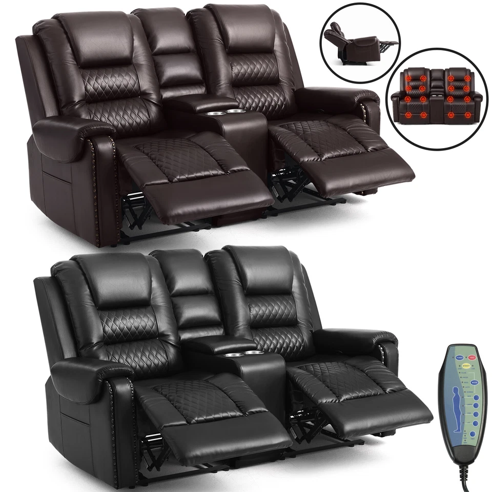 Black/Brown PU Leather Massage Recliner Loveseat Sofa Chair Home Theater Seat RC - Image 1 of 1