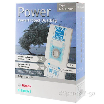 5 x BOSCH Genuine All Type G Bags Vacuum PowerProtect Cloth 577549 Bag + Filter - Image 1 of 4