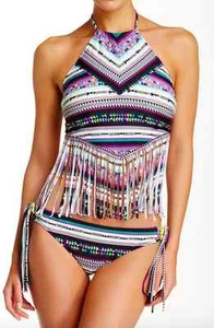 Neu mit Etikett Jessica Simpson Indie geknotet Fransen Hipster Badeanzug Bikinihose Damen S - Bild 1 von 4