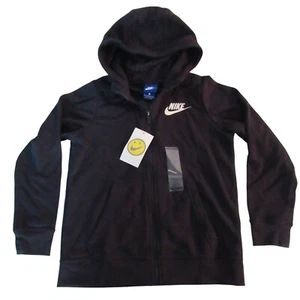 Nike Girls Casual Jacket L Black Full Zip Hoodie Logo AU6841-010 NEW - Picture 1 of 3