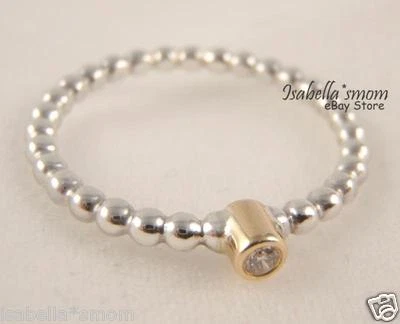 Sera Stella Autentico PANDORA Argento Sterling / Diamante/14k Oro Ring 6/52 New - Immagine 1 di 4