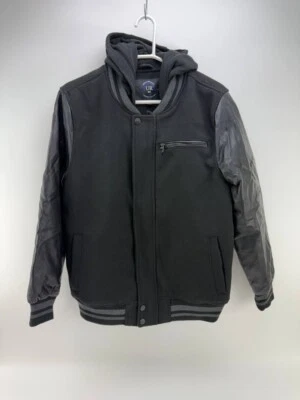 Urban Republic Mens Hooded Varsity Jacket Faux Leather Sleeves Hybrid Size M - Image 1 of 4