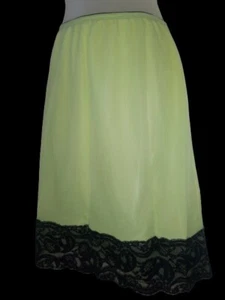 Vintage 60s Olga Neon Green Chiffon Black Floral Lace Half Slip Skirt M Rare - Picture 1 of 7