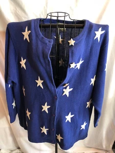 Quacker Factory 1X Blue Star Patriotic Long Sleeve Sweater - 27" Pit to Pit - Picture 1 of 6