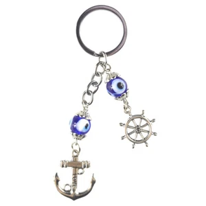 Turkish Blue Evil Eye Rudder & Anchor Key Chain Ring Amulets Pendant Lucky Charm - Picture 1 of 3
