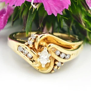 10k Yellow Gold Estate Open Work Diamond Cluster Bypass Ring Size 5.75 - Picture 1 of 5
