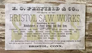Antigua tarjeta de visita de papel efímero Bristol Saw Works CT finales de 1800 - Imagen 1 de 2