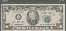 1993 (L) $20 Twenty Dollar Bill Federal Reserve Note San Francisco Vintage Money
