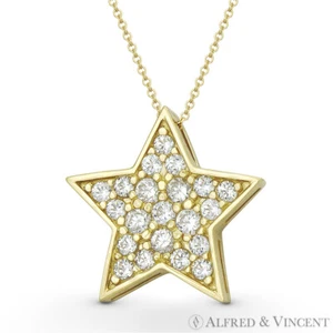 5-Point Star Celestial Charm CZ Crystal Pave Necklace Pendant in 14k Yellow Gold - Picture 1 of 1