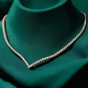 5.10 Cts F/VS1 Round Brilliant Cut Diamonds Eternity V Tennis Necklace 14K Gold - Picture 1 of 3