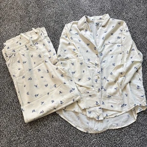 Old Navy Women’s Pajama PJ Set Cotton Size XS Cream Blue White Ditsy Floral - Picture 1 of 15