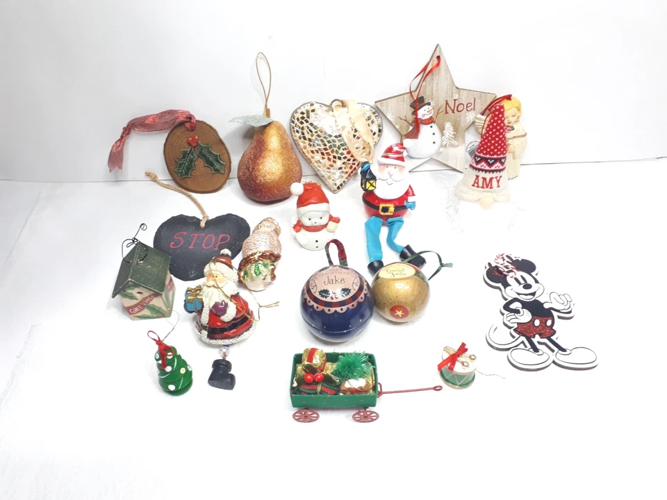 Vintage Christmas Tree Ornaments Baubles Beaded Pear Owl Mosaic Heart Angel G/VG - Image 1 of 4