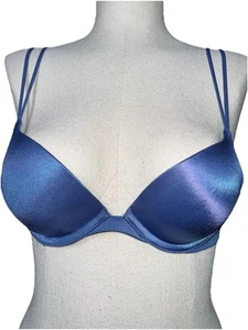 Victorias Secret Bra Satin Sexy Push Up Demi Double Straps Multi-way Blue 32B - Picture 1 of 9