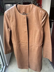 Armani Exchange Leather Jacket Long Size Medium Tan - Picture 1 of 13