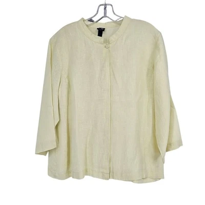 Eileen Fisher Yellow Irish Linen One Button Jacket L Pastel 3/4 Sleeve Lagenlook - Image 1 of 4