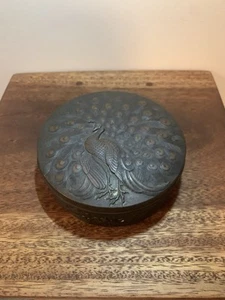 Japanese Peacock box w/ dragons Motif mixed copper Trinket Box 5” - Picture 1 of 9