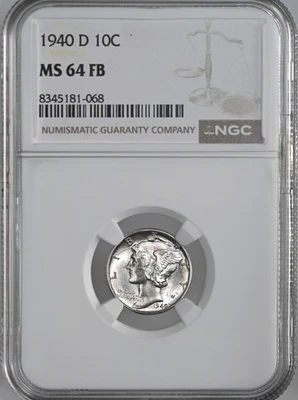 1940-D  10C  MERCURY SILVER DIME  "FULL BANDS"  NGC MS64 FB #8345181-068 -TONING - Image 1 of 4