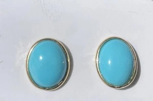 Orecchini Ovali Turchese Naturale Sleeping Beauty In Oro Giallo 18kt AAA - Picture 1 of 4