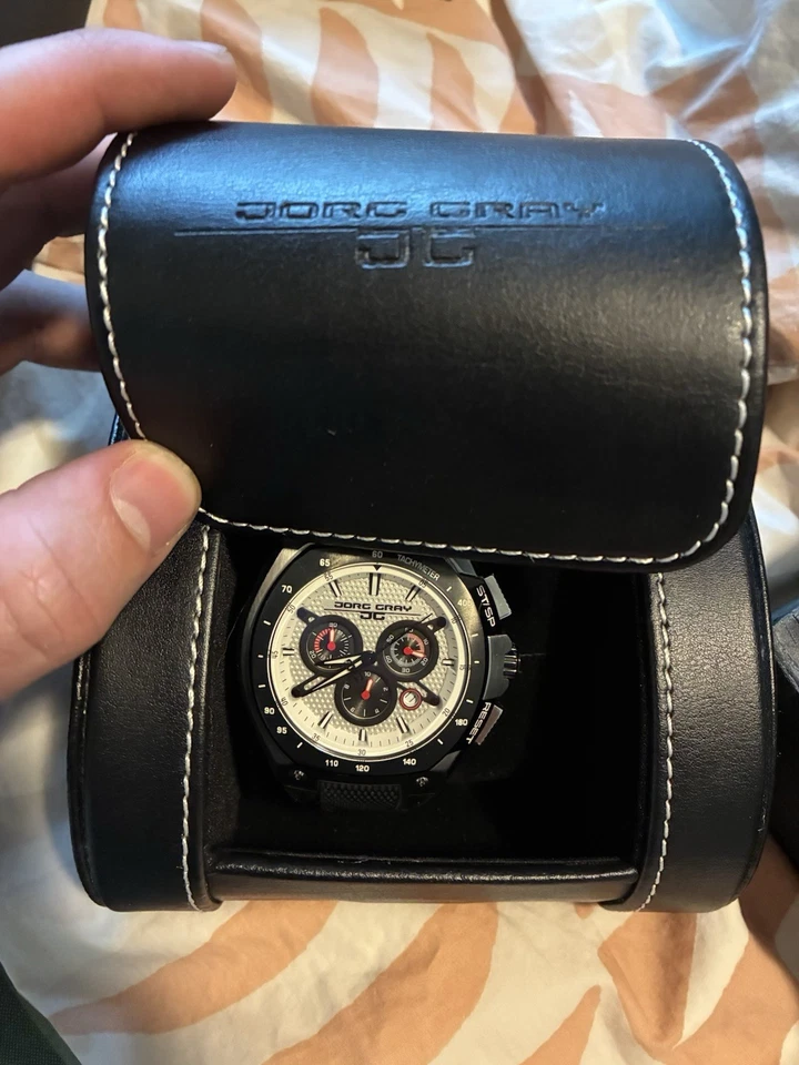 Reloj Hombre Jorg Gris JG8300 Movimiento Suizo con Banda Goma Fecha Foto 1 de 4