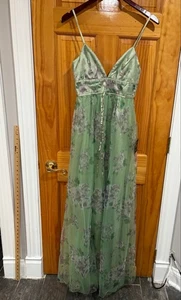 New w Tag Lulus Delightful Invitation Green Floral Tulle Sleeveless Maxi Dress - Picture 1 of 6